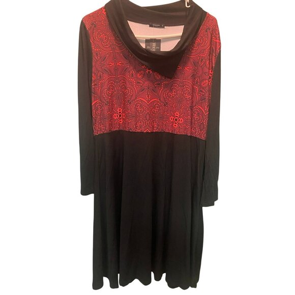 Reborn New York Womens 1X Plus Black & Red Long Sleeve Dress Tunic With Paisley - Picture 1 of 9